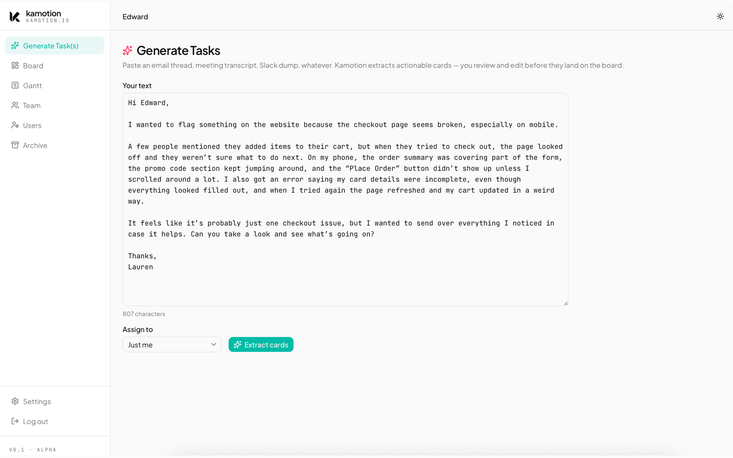Paste text into Generate